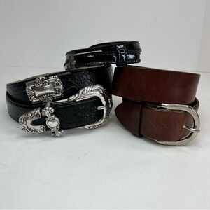 Belts Black Leather Lg Silver Croc Concho Adjustable + Brown Cherokee M 3 total